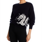 Suéter de cashmere com gola redonda e estampa de dragão Aqua Cashmere, preto, tamanho P