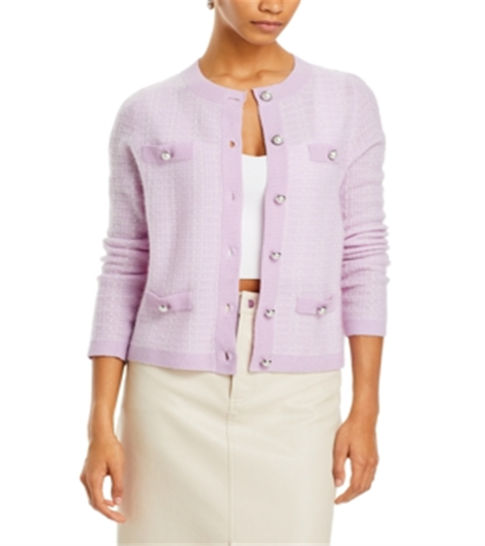 Cardigan de gola redonda com ponto tweed cashmere C by Bloomingdale's, azul, tamanho GG