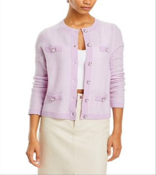 Cardigan de gola redonda com ponto tweed cashmere C by Bloomingdale's, azul, tamanho GG