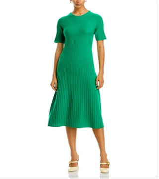 Vestido midi canelado de cashmere C by Bloomingdale's, verde, tamanho XL
