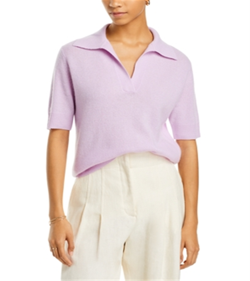 Polo de manga curta de cashmere C by Bloomingdale's, azul, tamanho XL