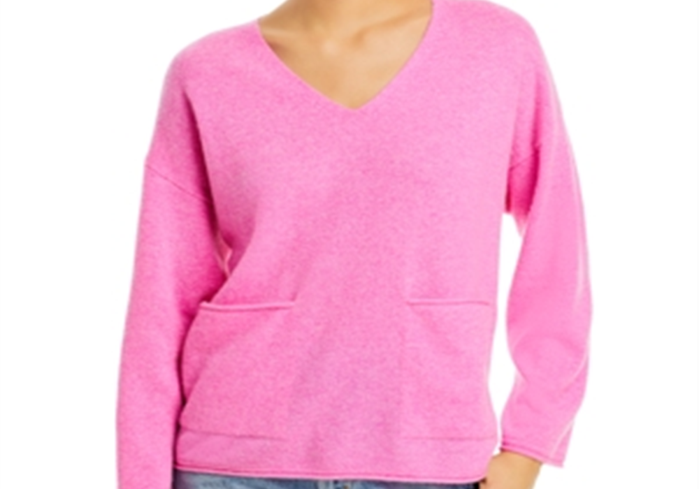 Suéter Baja de Caxemira com Gola V, Rosa, Tamanho GG, da Bloomingdale's