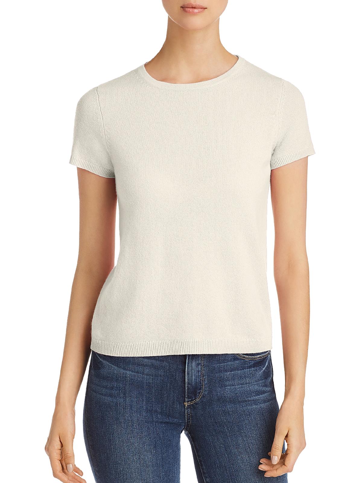 Suéter de cashmere de manga curta C by Bloomingdale's, branco, tamanho P