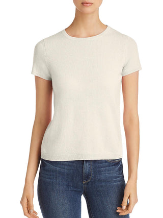Suéter de cashmere de manga curta C by Bloomingdale's, branco, tamanho P