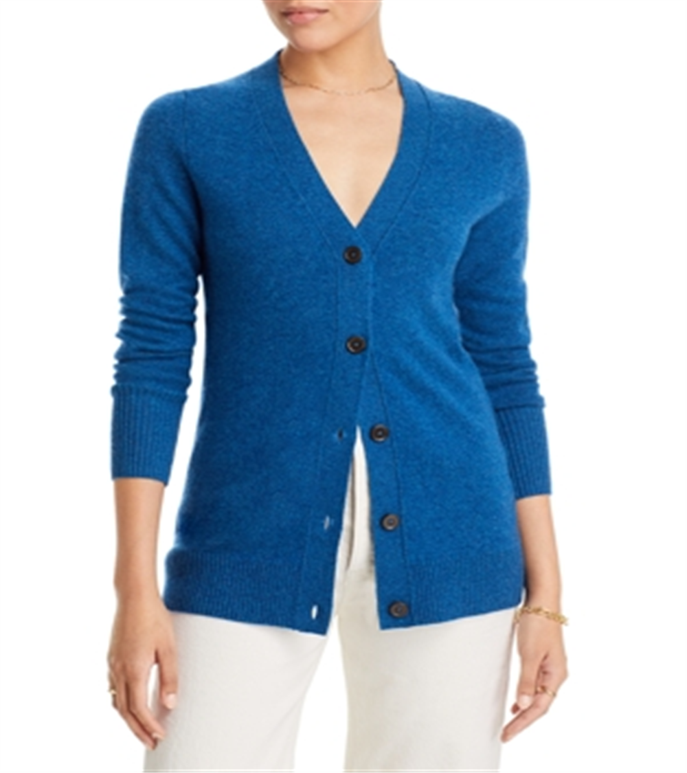 Cardigan Cashmere Grandfather Azul C by Bloomingdale's, tamanho M