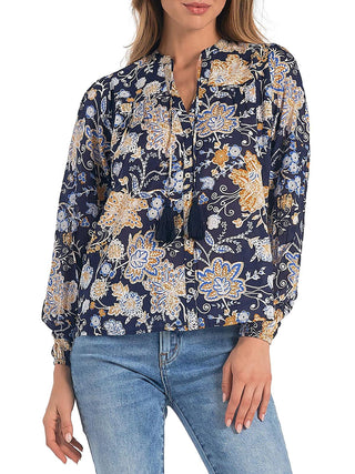 Blusa de algodão estampada Elan Peasant tamanho P