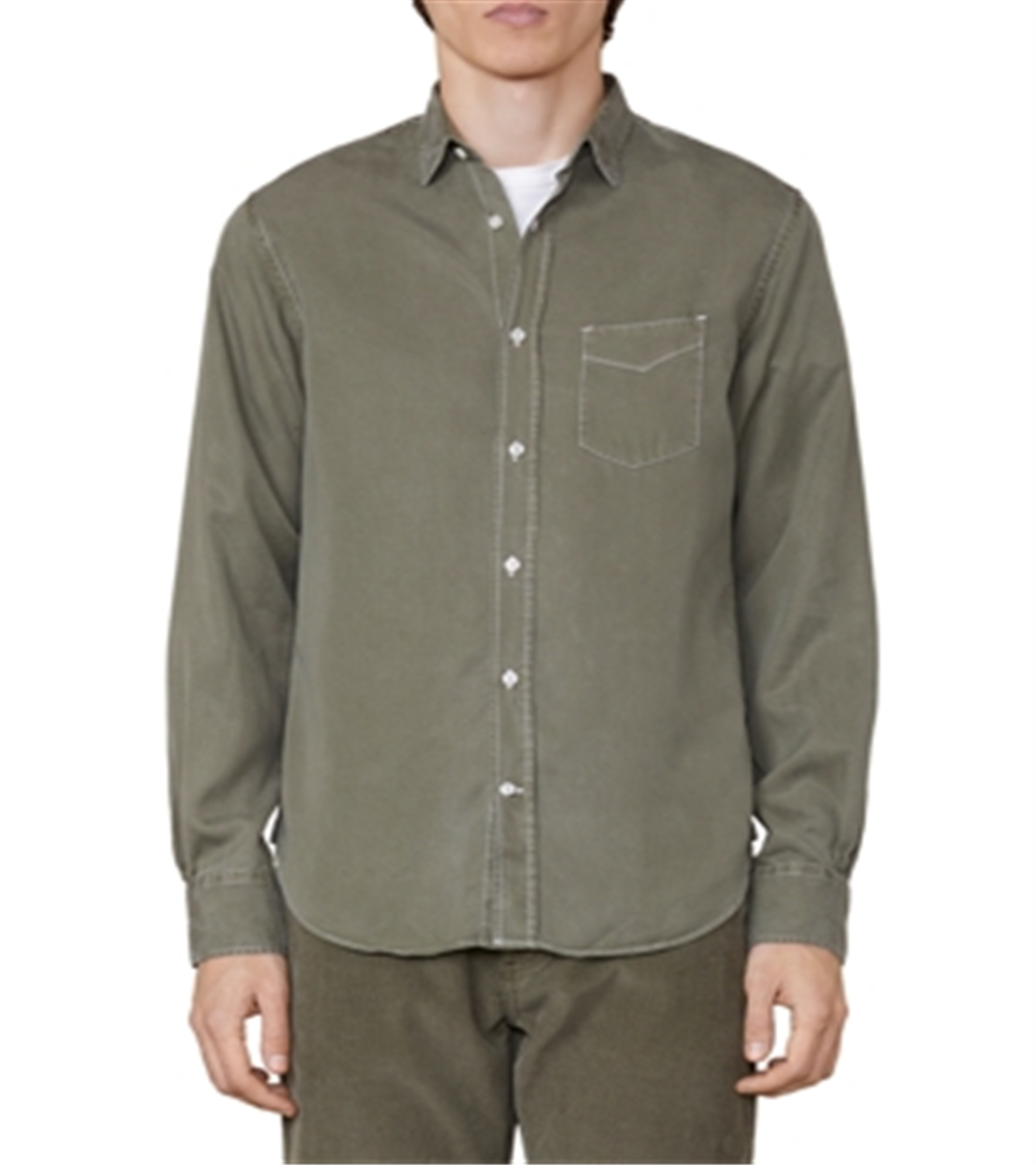 Camisa Officine Generale Lipp Garment Tingida com Botões Verde Tamanho M