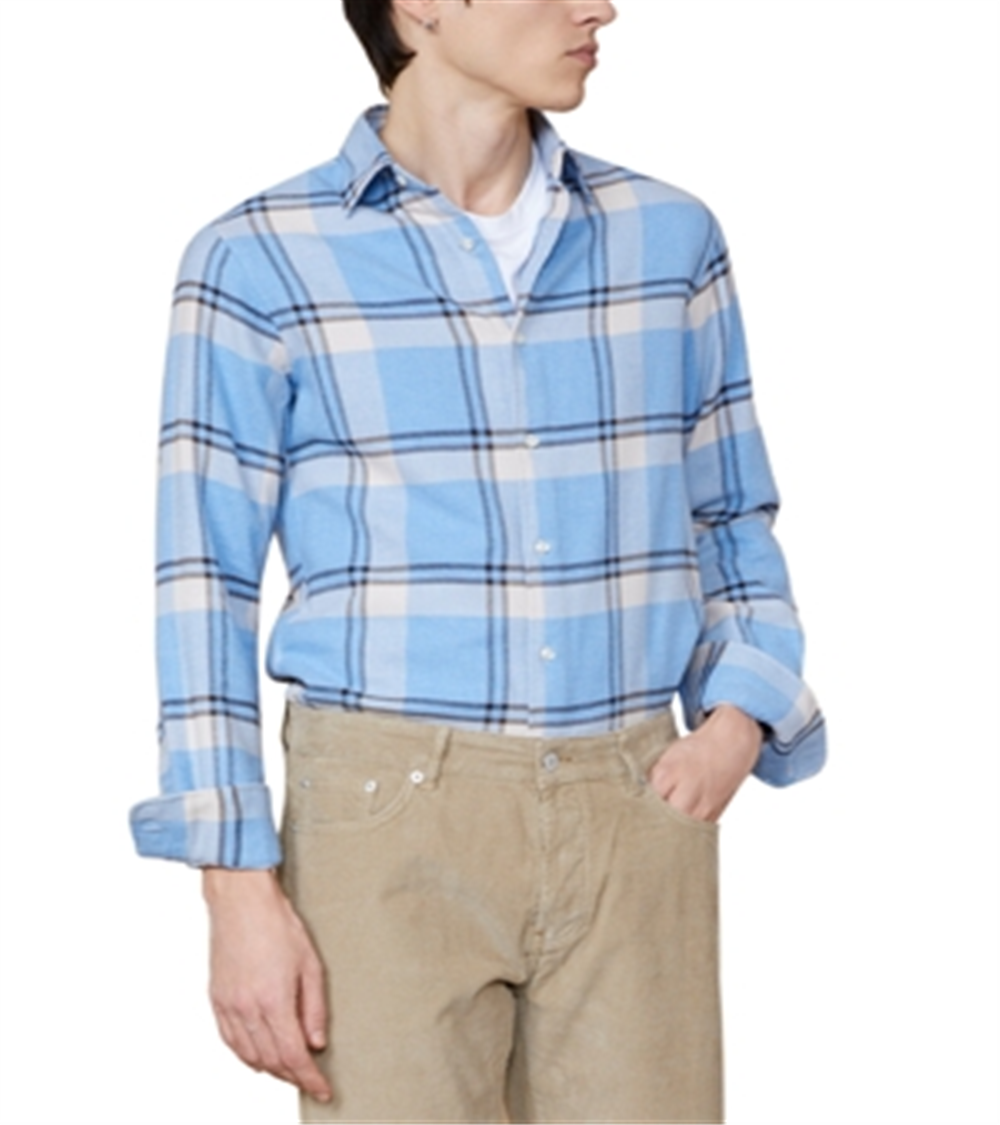 Camisa de sarja manga comprida com botões na frente, Officine Generale Giacomo, bege, tamanho P