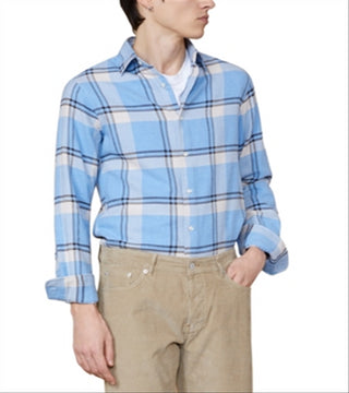 Camisa de sarja manga comprida com botões na frente, Officine Generale Giacomo, bege, tamanho P