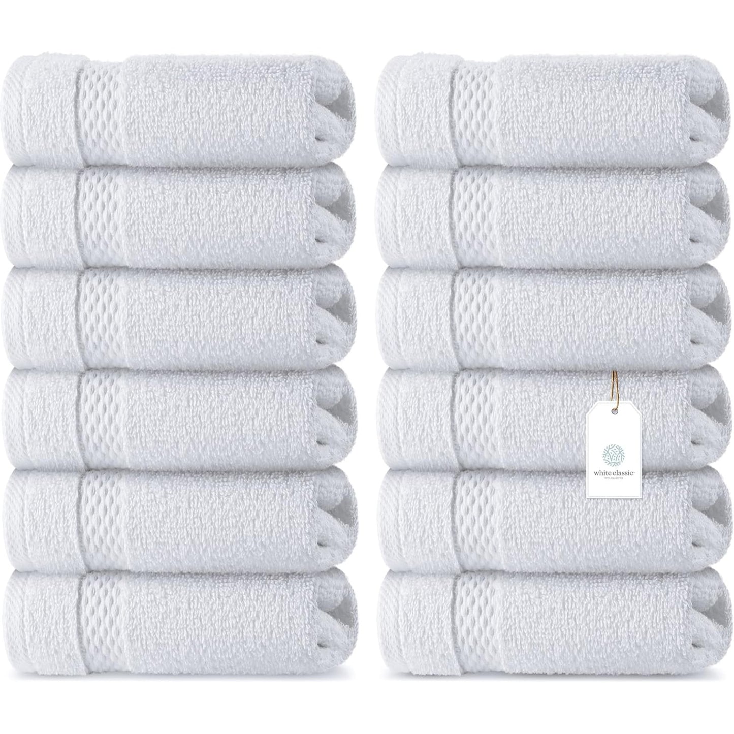 White Classic Luxury Cotton Washcloth 13x13  Set of 12