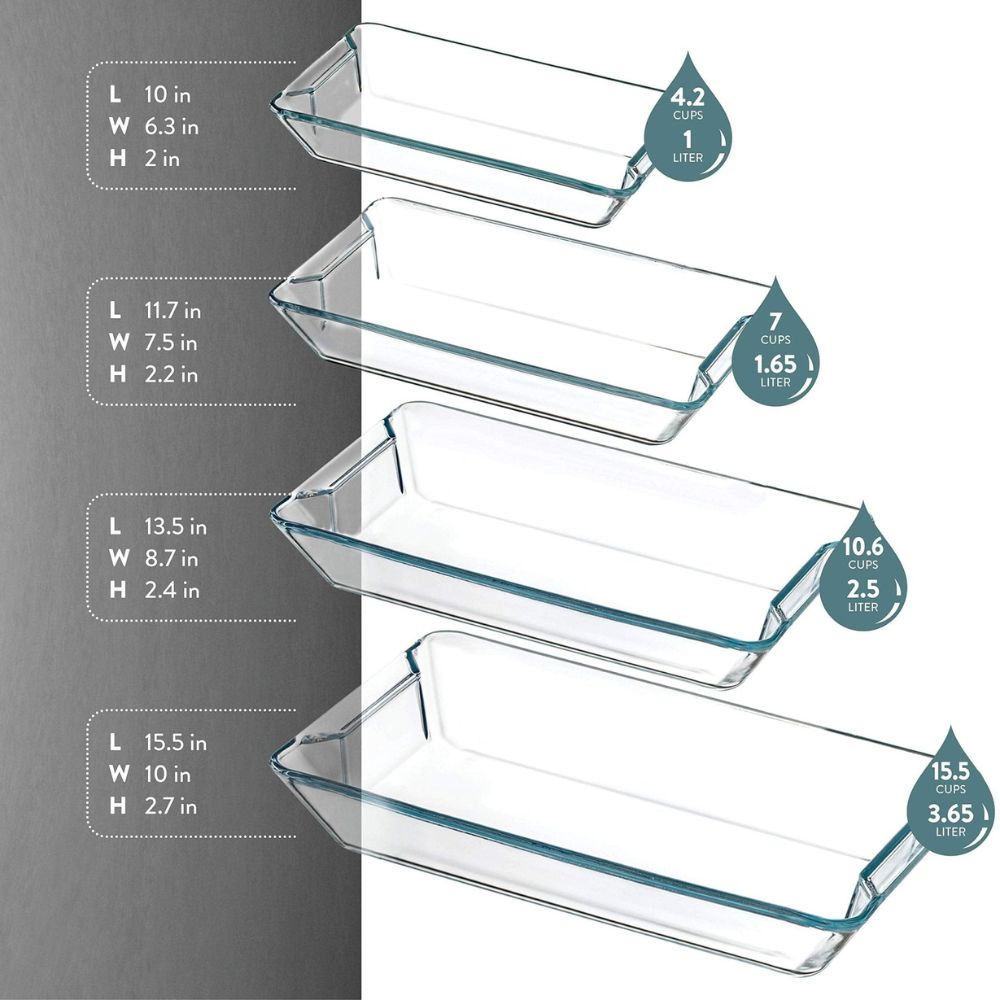 Conjunto de caçarola retangular de vidro com 4 peças 