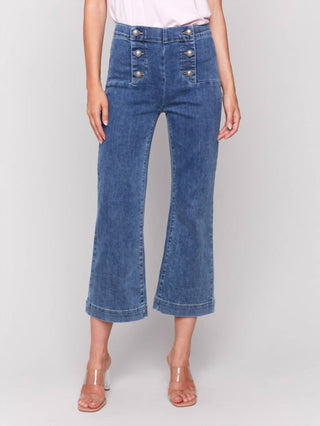 Charlie B - Cropped Pull-on Flare Jeans With Front Buttons