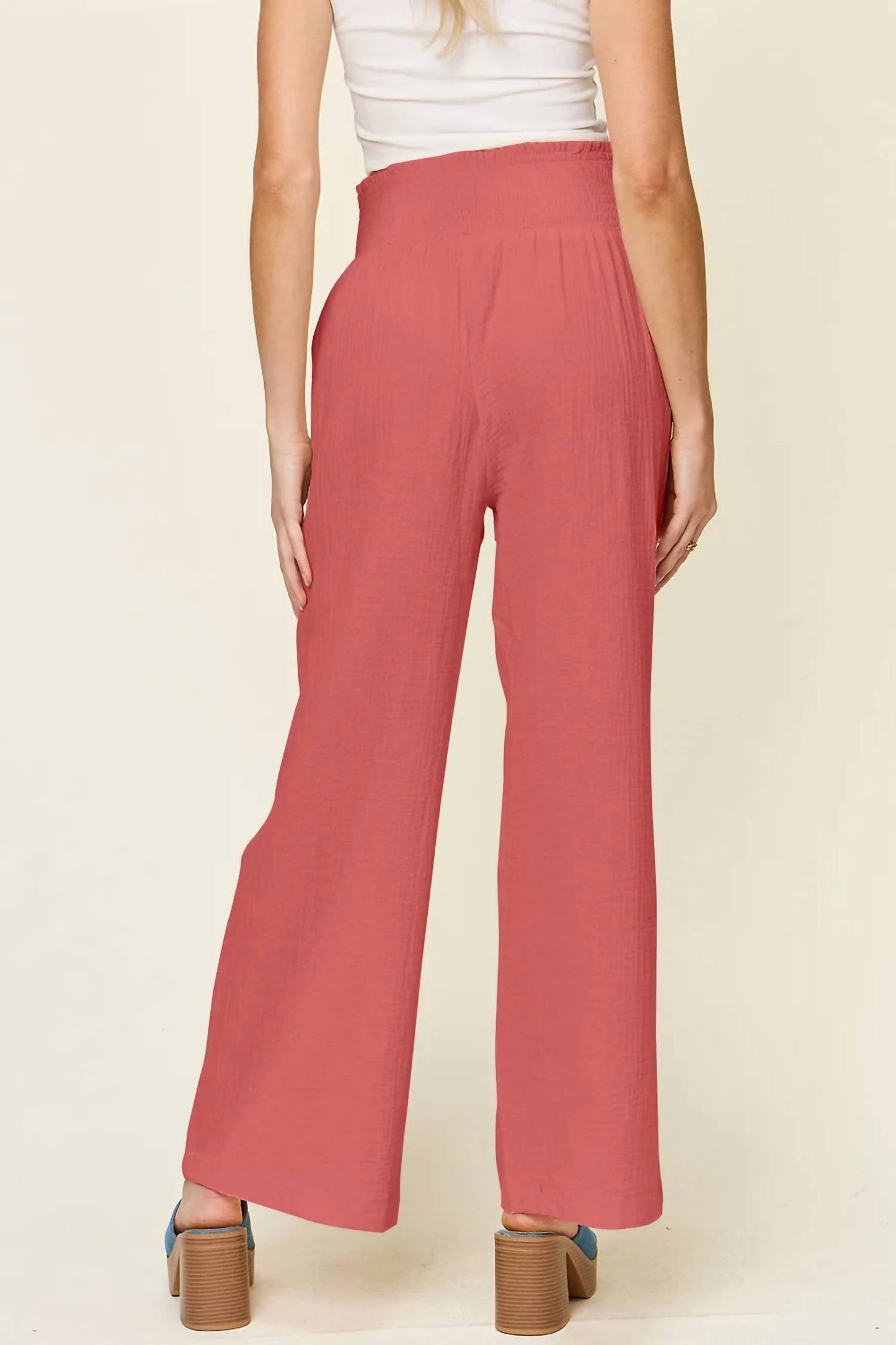 Double Take - Women's Full Size Texture Smocked Waist Wide Leg Pants