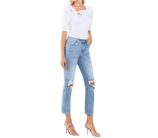 Vervet By Flying Monkey - Calça Jeans Gabby Mid Rise Crop Straight Desgastada