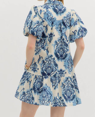 Entro - Boho-inspired Short Puff Sleeve Ruffle Hem Mini Dress