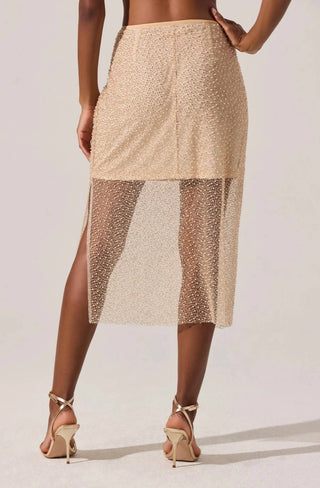 Astr - Messina Beaded Pearl Midi Illusion Skirt