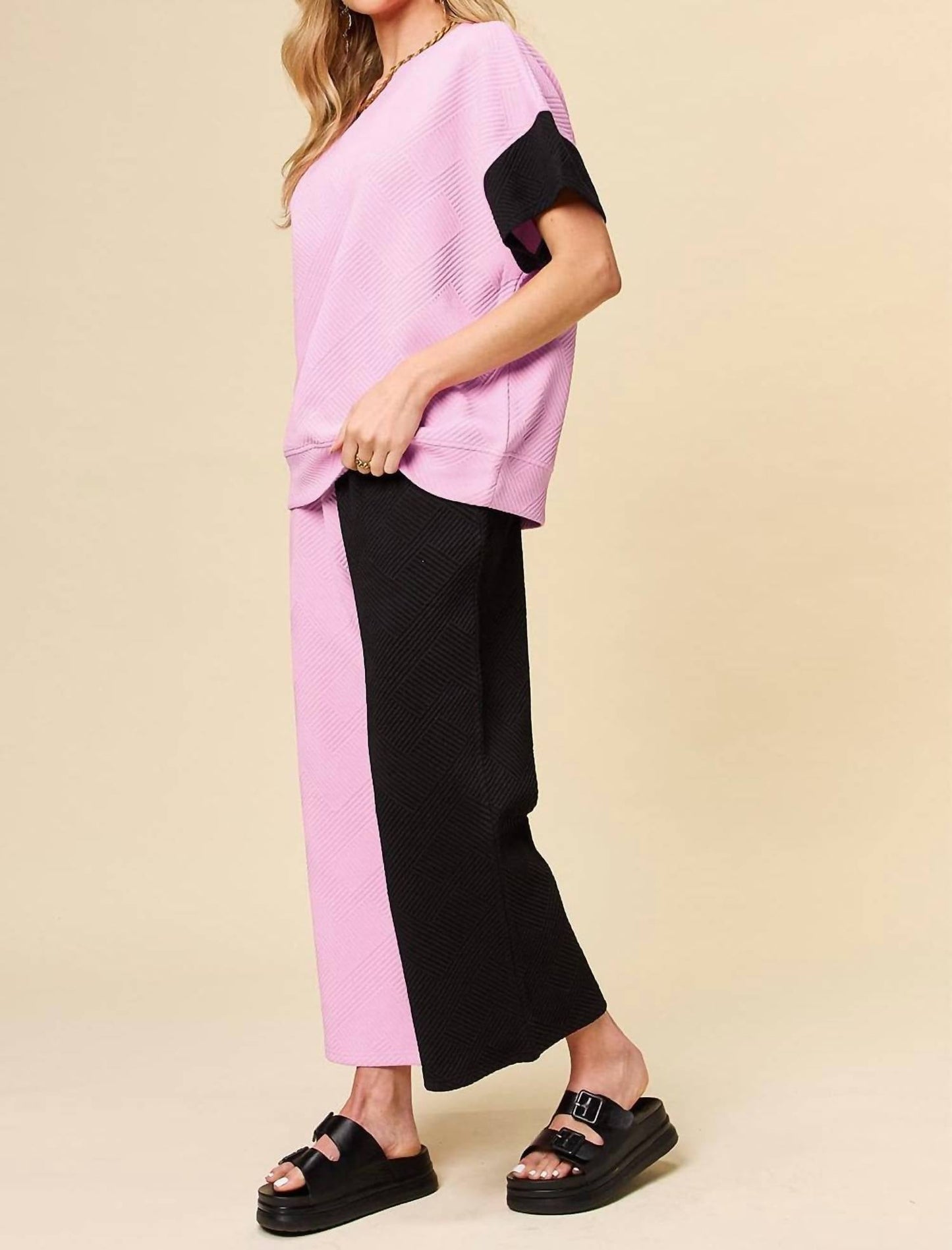 Double Take - Chic Textured T-Shirt & Pants Set