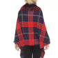 Oolala - Plaid Pattern Real Fur Collar Fringe Cape