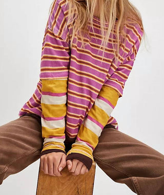 Free People - Camiseta de manga comprida listrada Nina