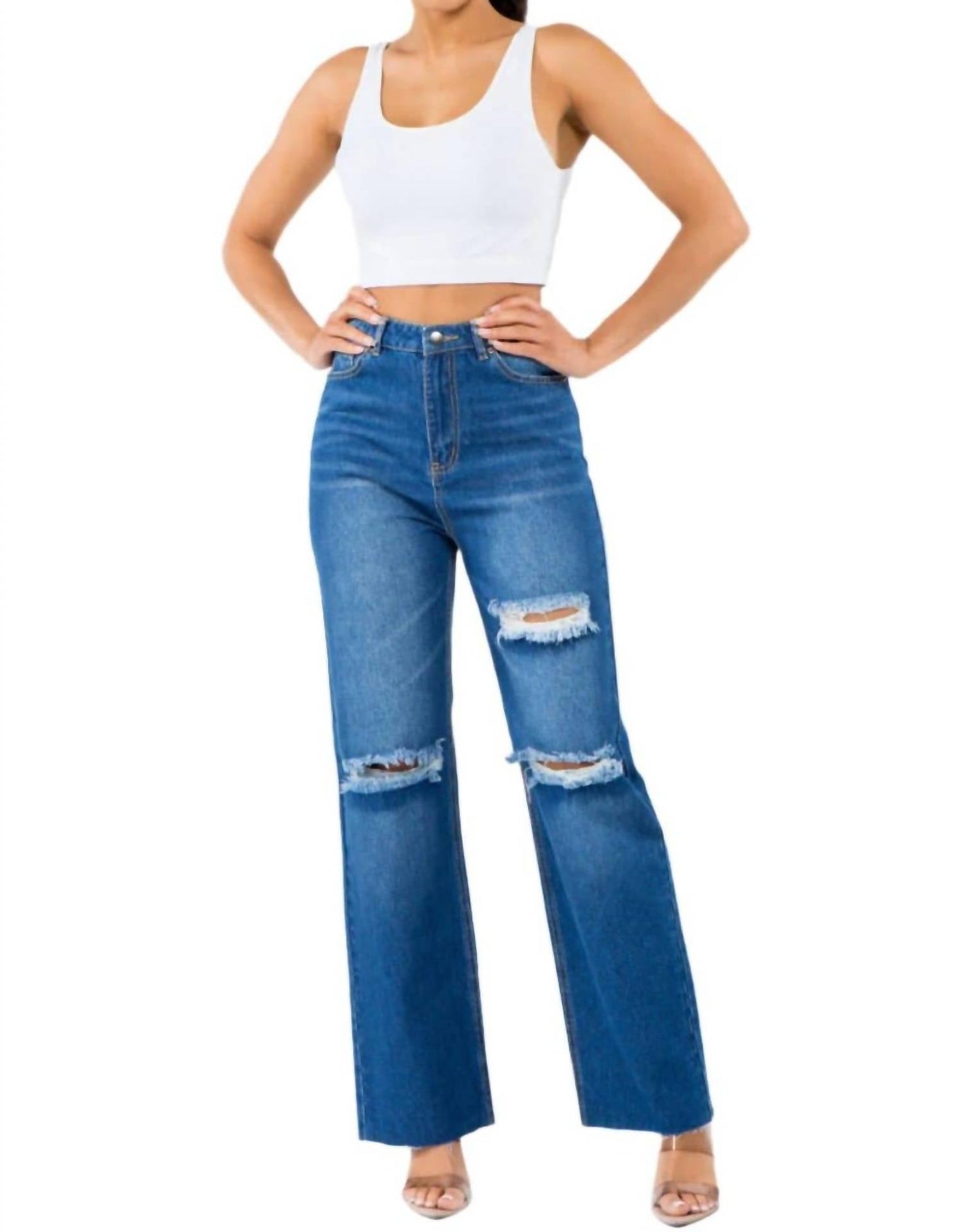 American Bazi - High Waist Distressed Wide Leg Jeans