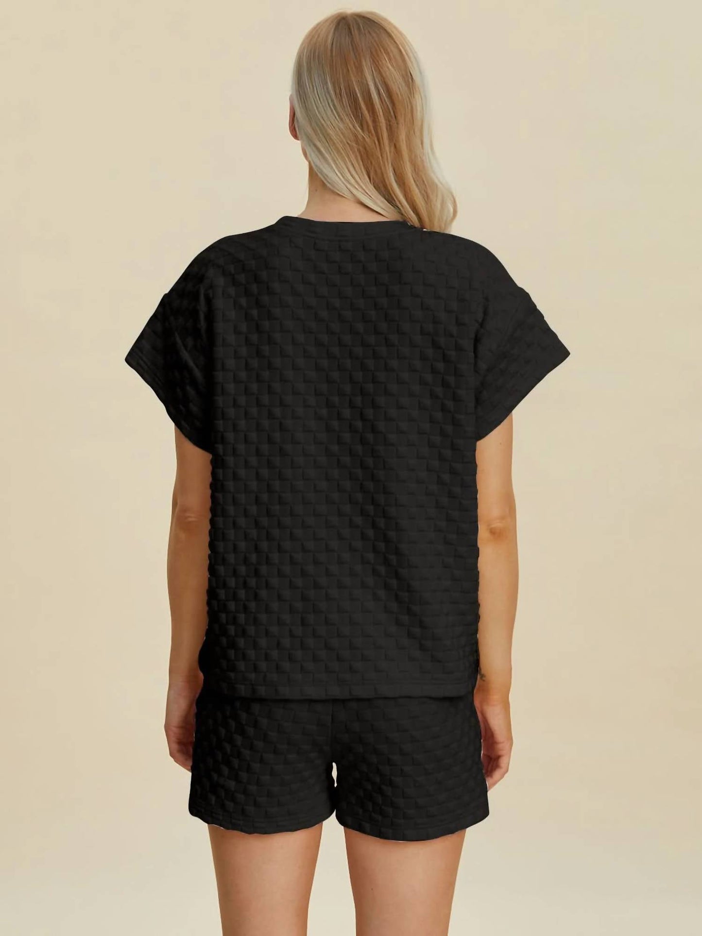 Double Take - Sleek Texture T-Shirt and Shorts Set