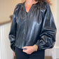 Dolce Cabo - Vegan Leather Button Down Peasant Top