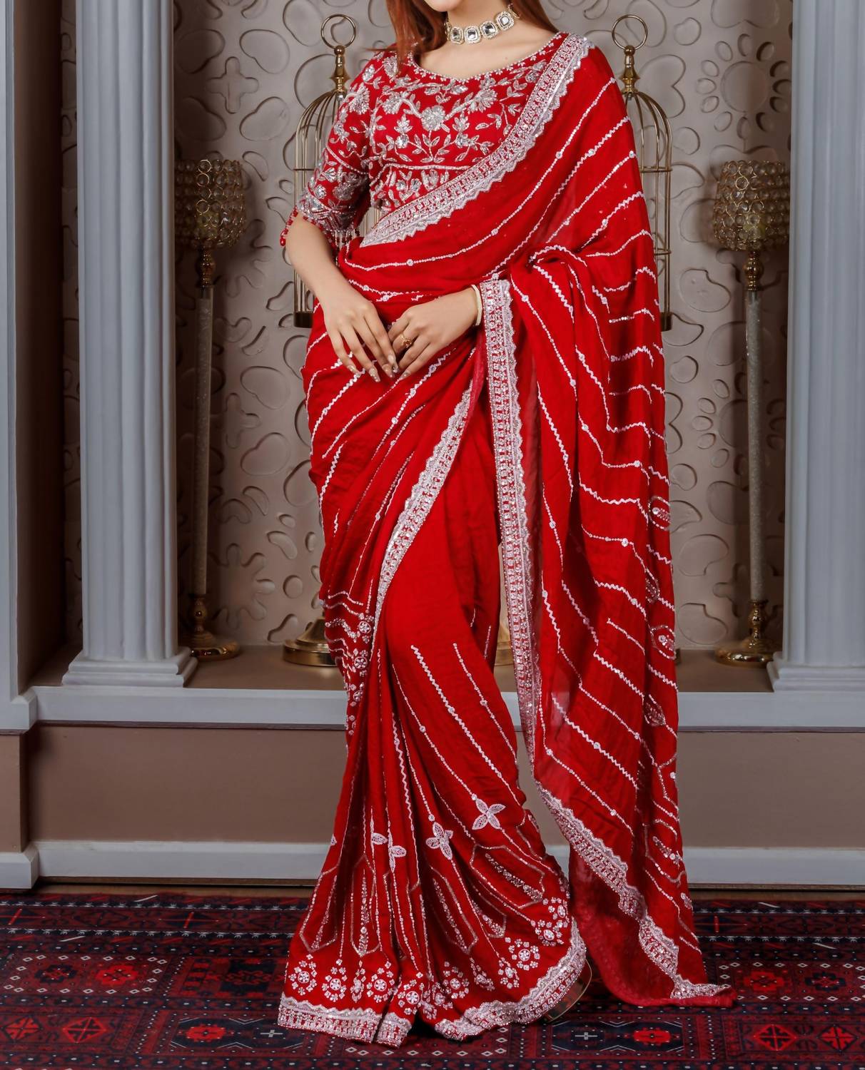 Zaalima Fashion - Chiffon Embroidered Saree With Mirror & Thread Work