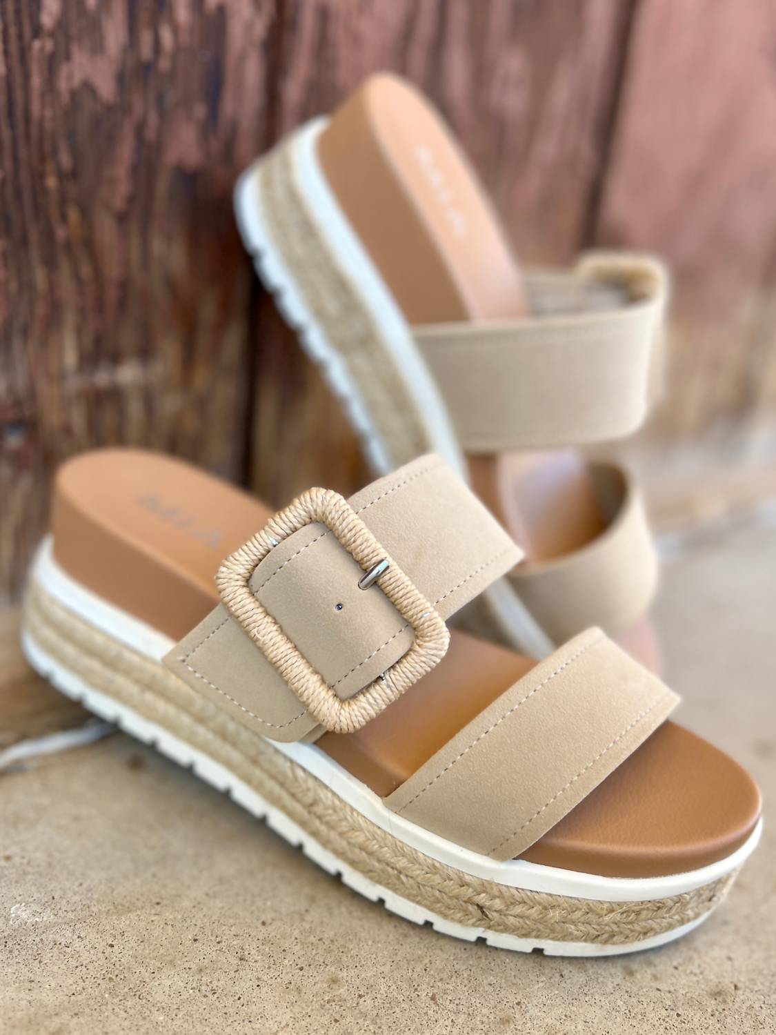 Mia - Suede Raffia Platform Sandals