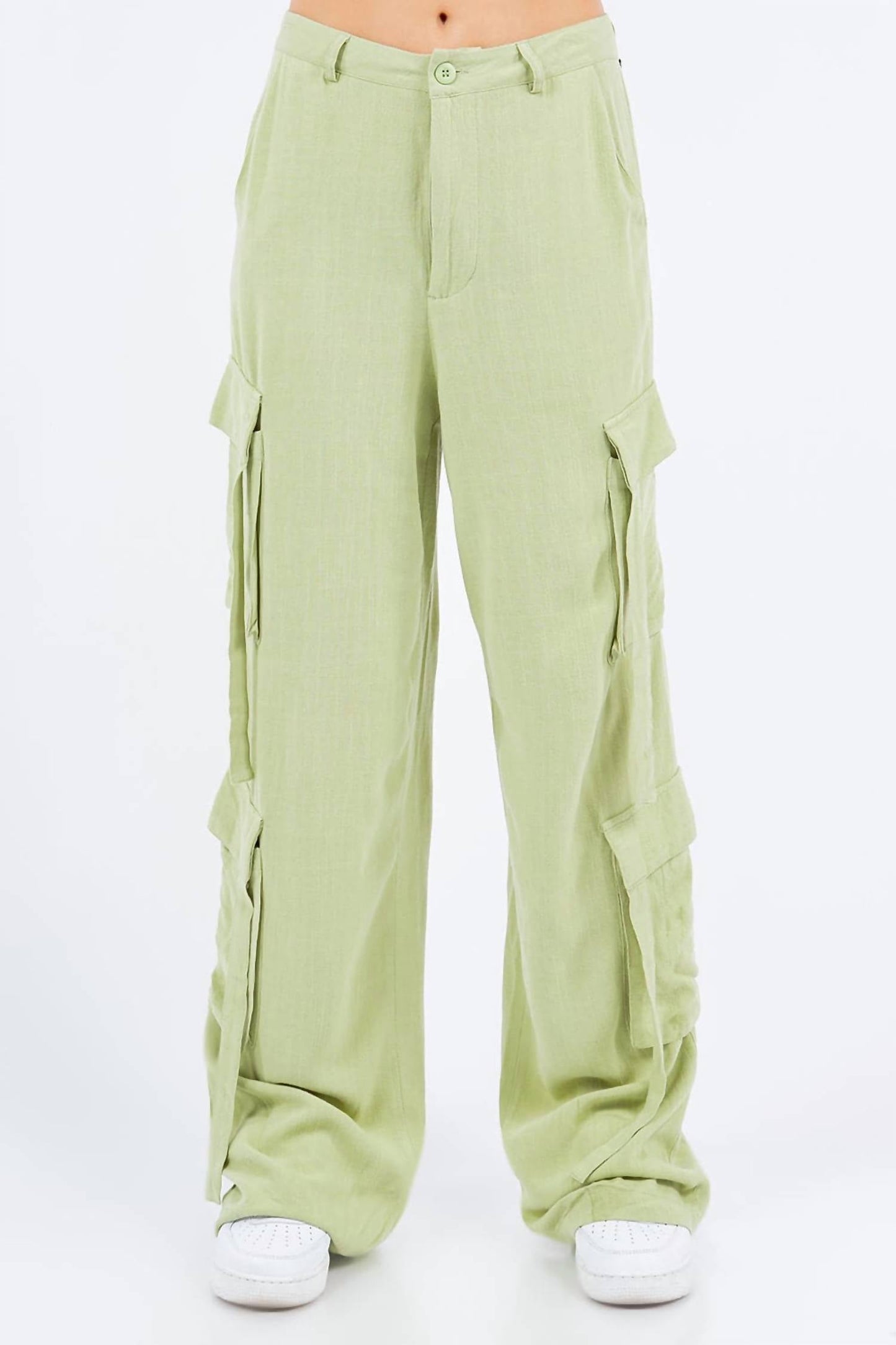 American Bazi - Linen Wide Leg Cargo Pants