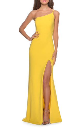La Femme - Women's One Shoulder Jersey Gown