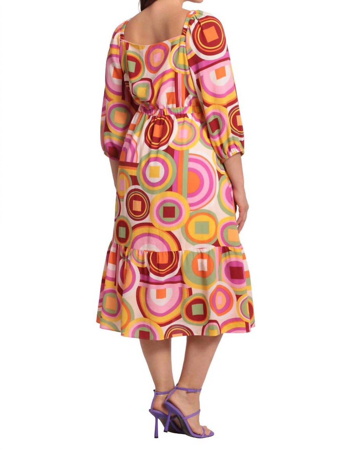 Donna Morgan - Abstract Print 3/4 Sleeve Midi Dress