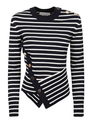Alexander Mcqueen - Asymetric Embellished Stripped Wool Blend Sweater