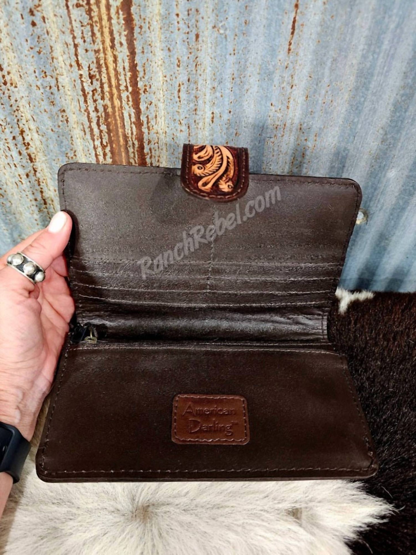 American Darling - Women's Tooled Leather Wallet With Turquoise Detail