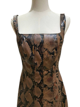 7 For All Mankind - Snake Faux Leather Square Neck Sleeveless Midi Dress