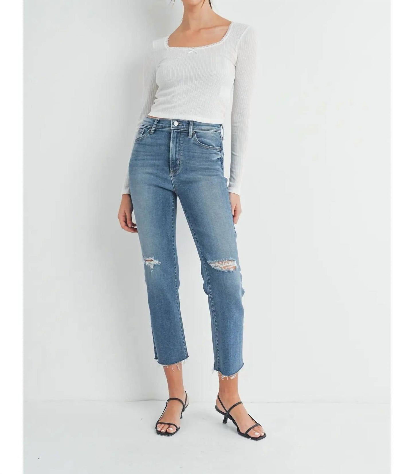 Just Black Denim - Distress Slim Straight Jeans