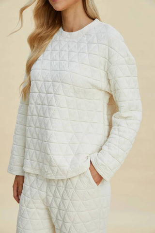 Trendsi - Double Take Full Size Texture Round Neck Long Sleeve Top and Pants Set