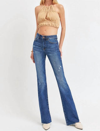 Risen - Calça Jeans Longa Flare Cintura Média