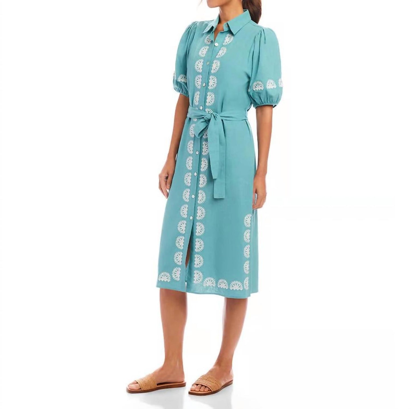Karen Kane - Embroidered Linen Blend Shirtdress