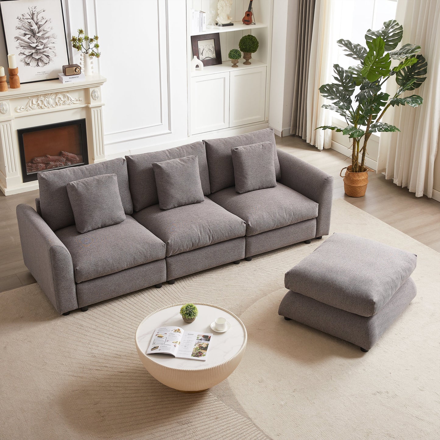 102.2 Inch Combination Modular Sofa with Ottoman Grey