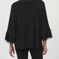 Joseph Ribkoff - Fringe Cuffs Mock Neck Boxy Top