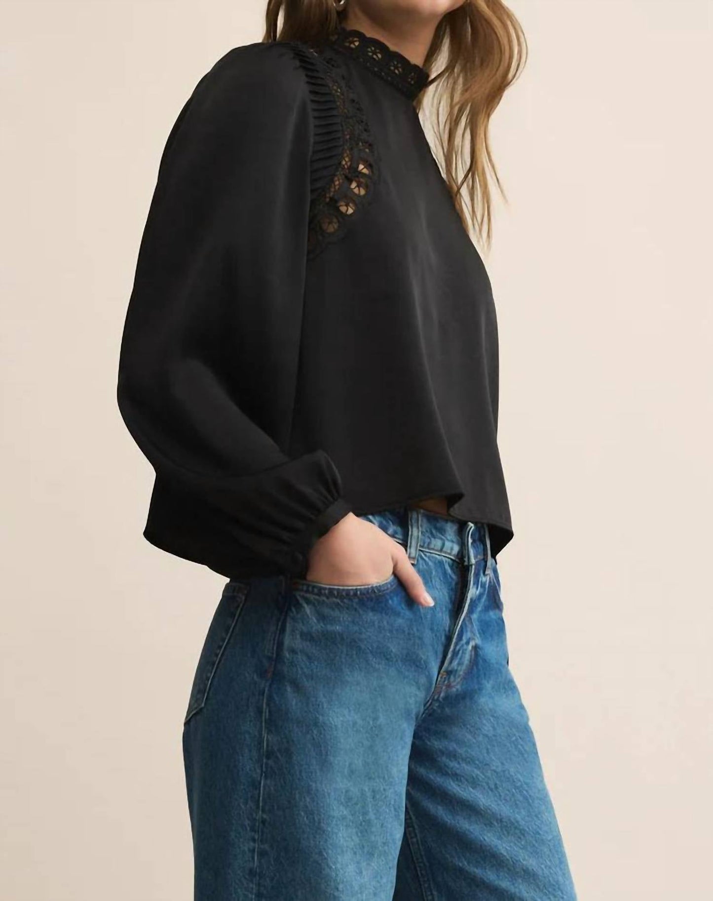 Z Supply - Silvana Mock Neck Embroidered Top