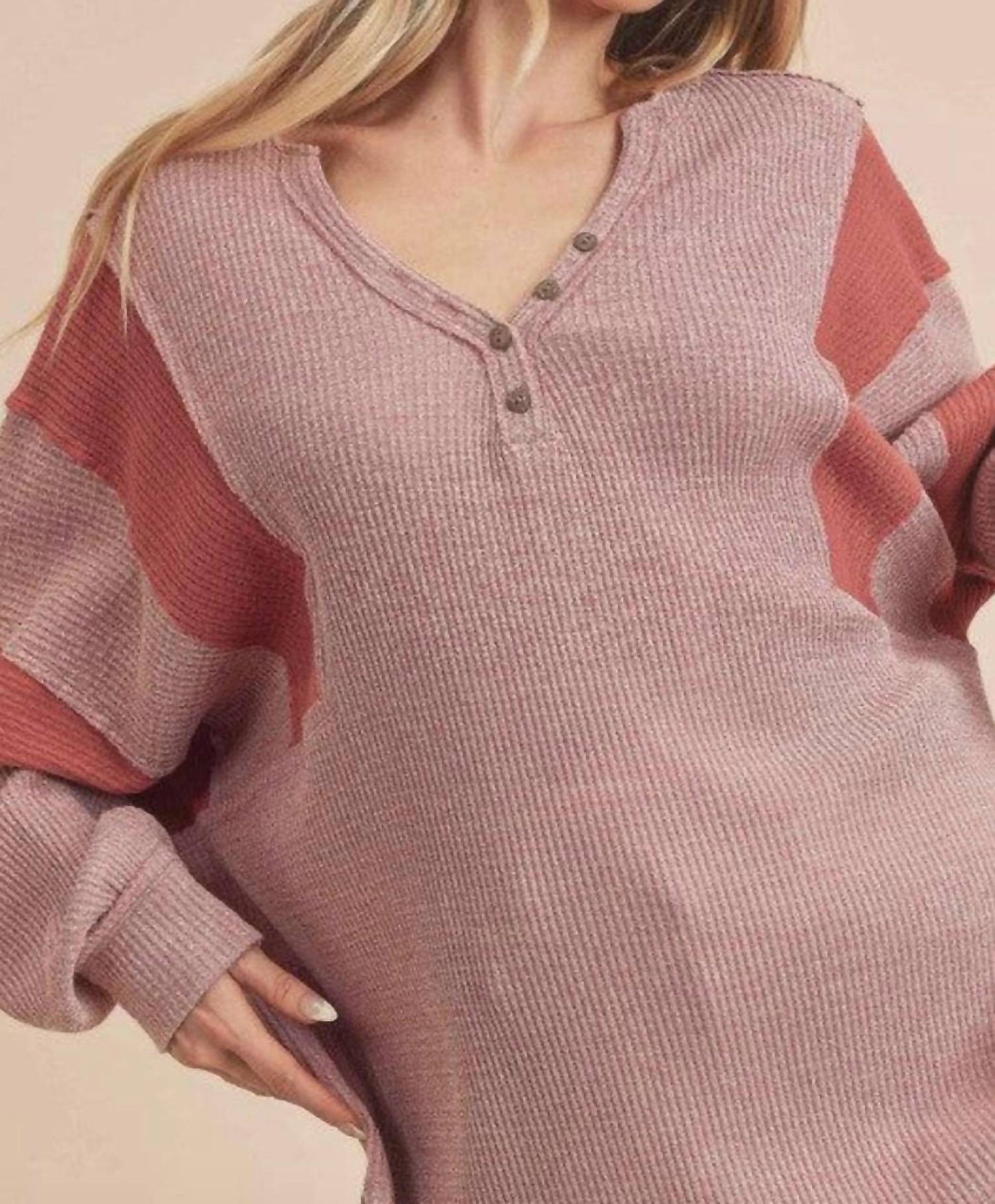 Aemi + Co - Fern Lightweight Patch Henley Sweater