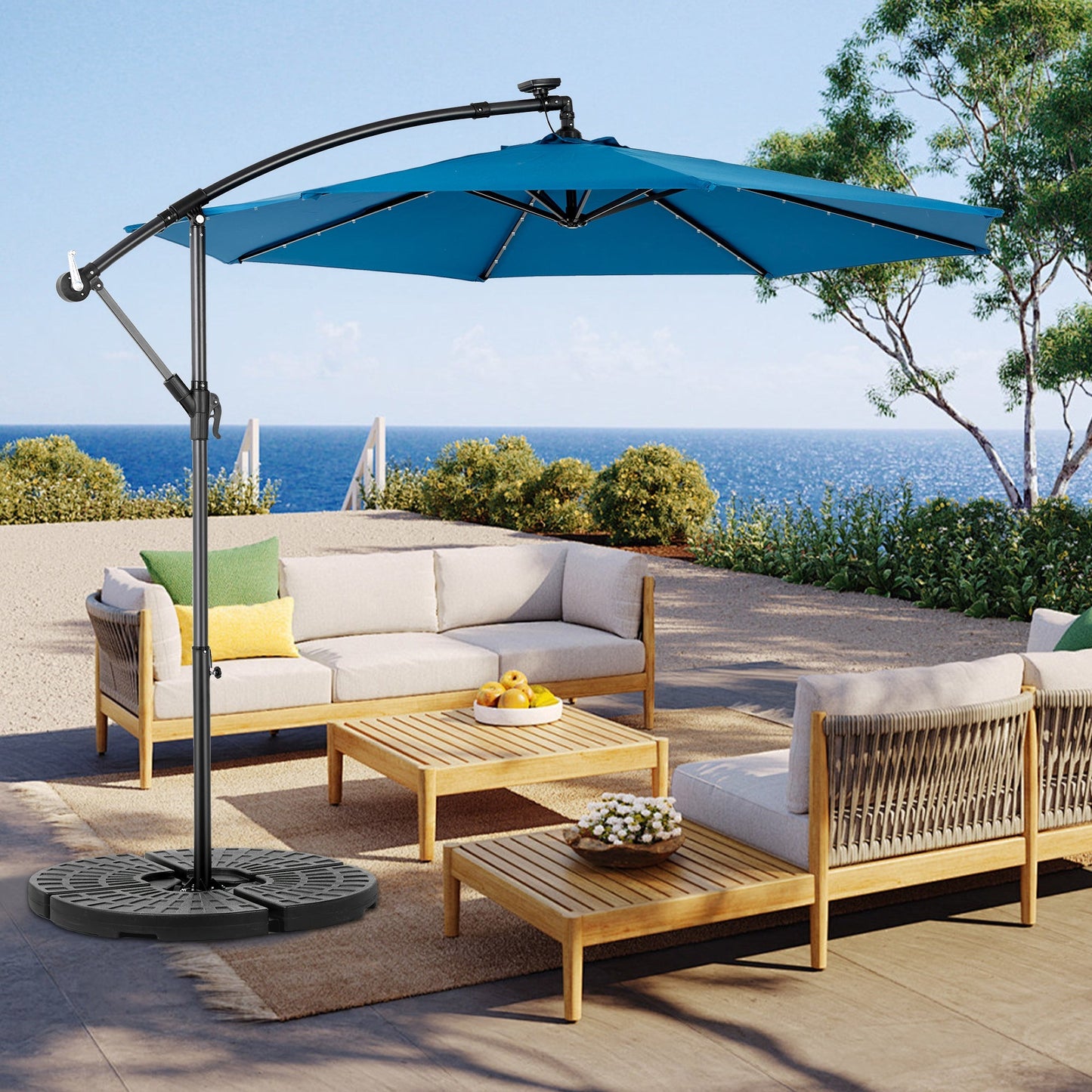 10ft Solar LED Offset Hanging Market Patio Umbrella (Dark Blue)