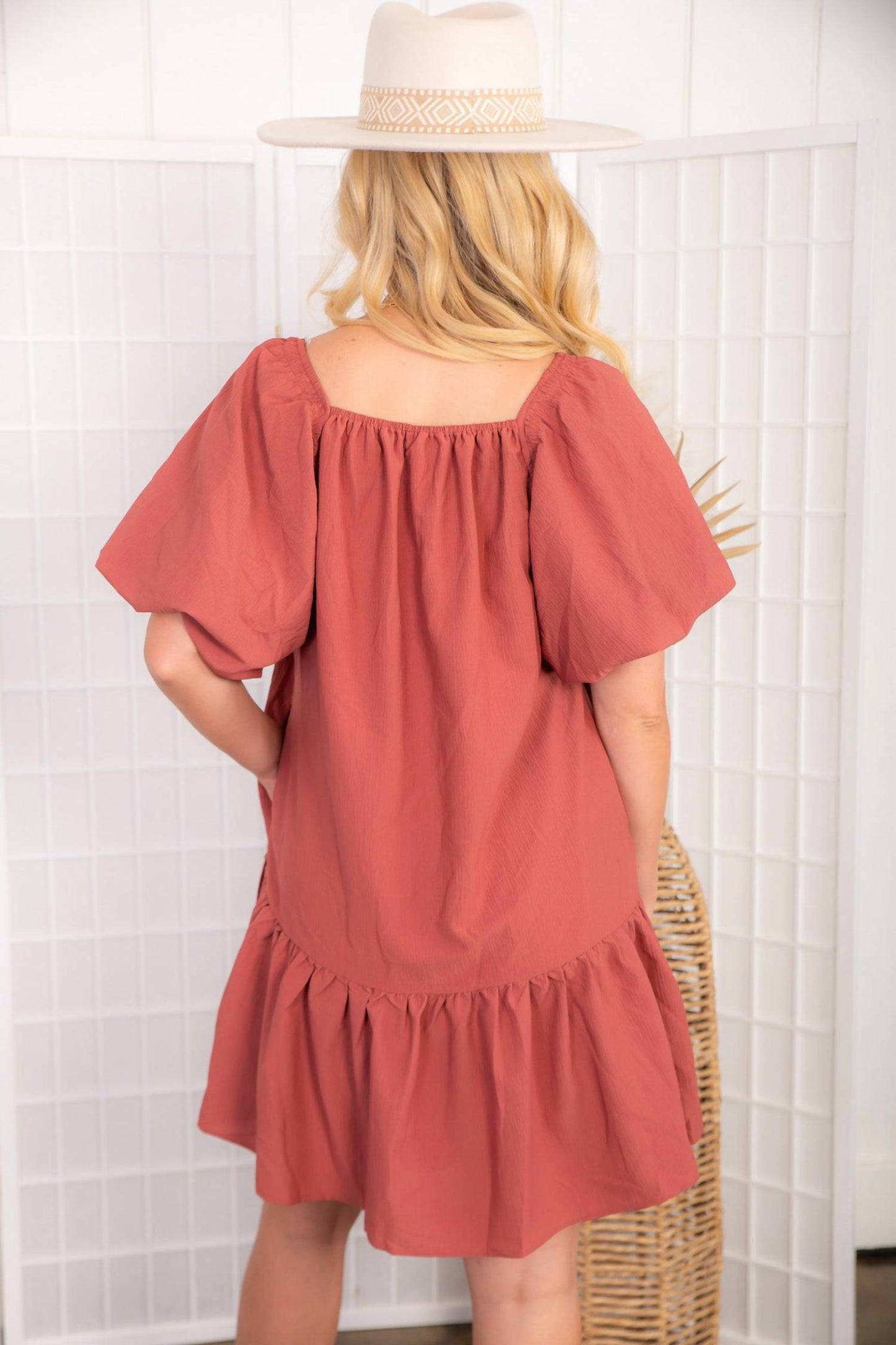 Entro - Autumn Puff Sleeve Mini Dress