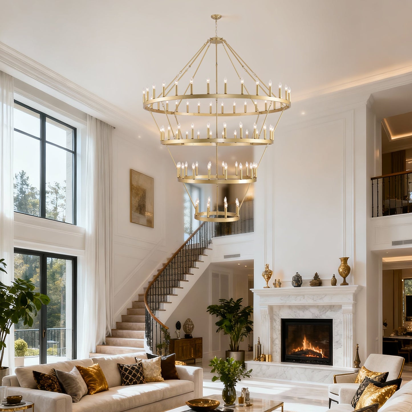 70.87 Inch 3-Tier Wagon Wheel Chandelier