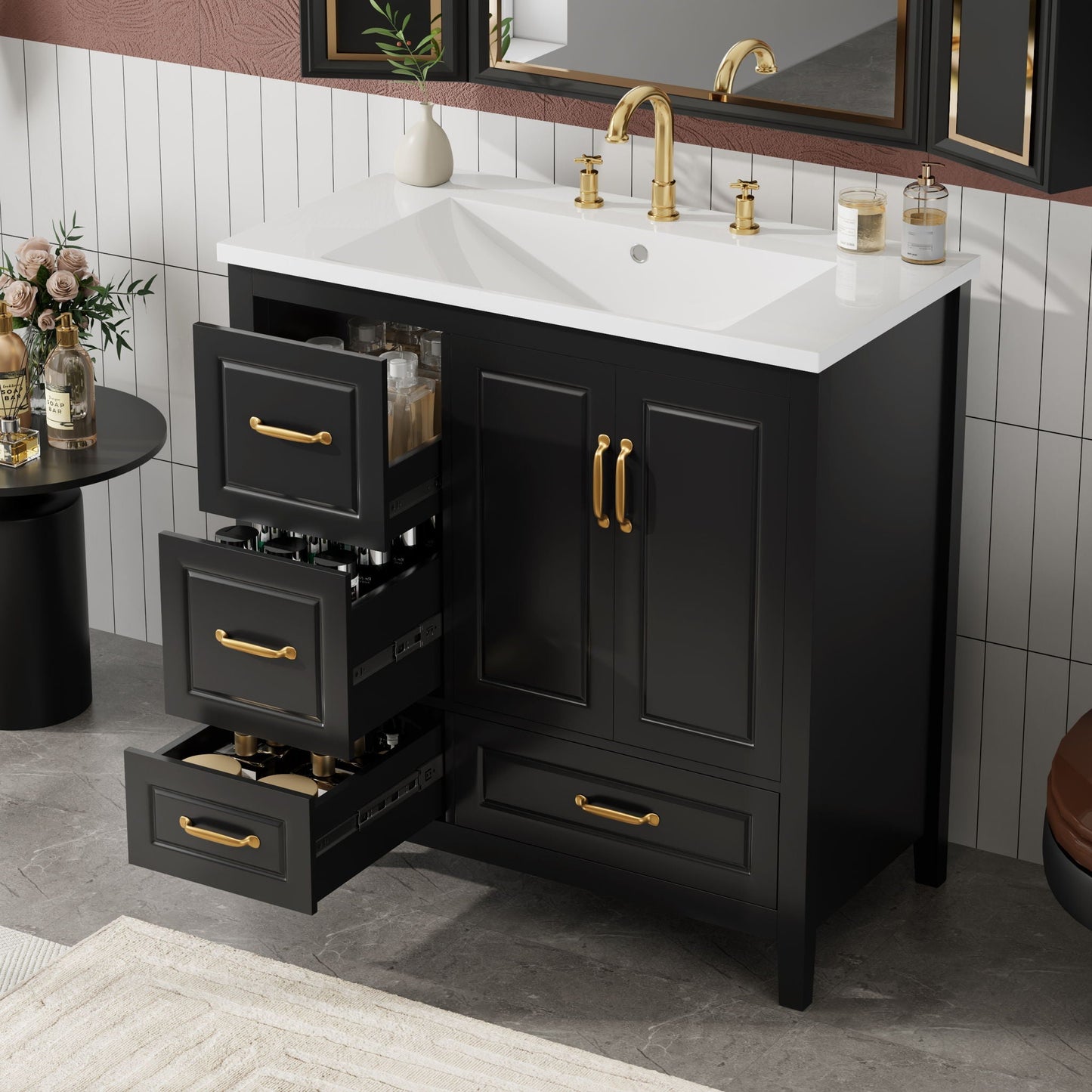 Bathroom Vanity With Sink, Soft Closing Doors & Drawers