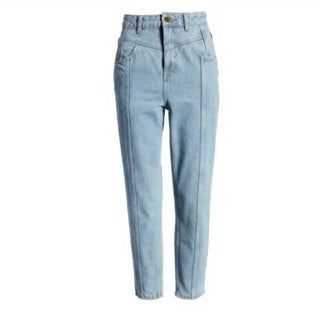 Topshop - Calça jeans mom Yoke Bleach cintura alta lavagem clara