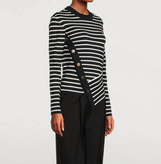 Alexander Mcqueen - Asymetric Embellished Stripped Wool Blend Sweater