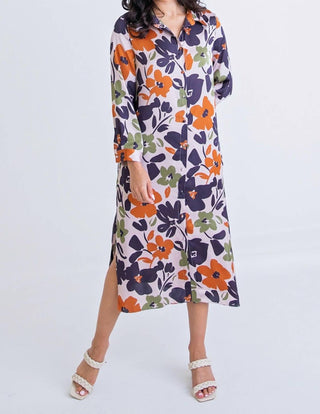 Karlie - Vestido midi com camisa e bolso de cetim floral