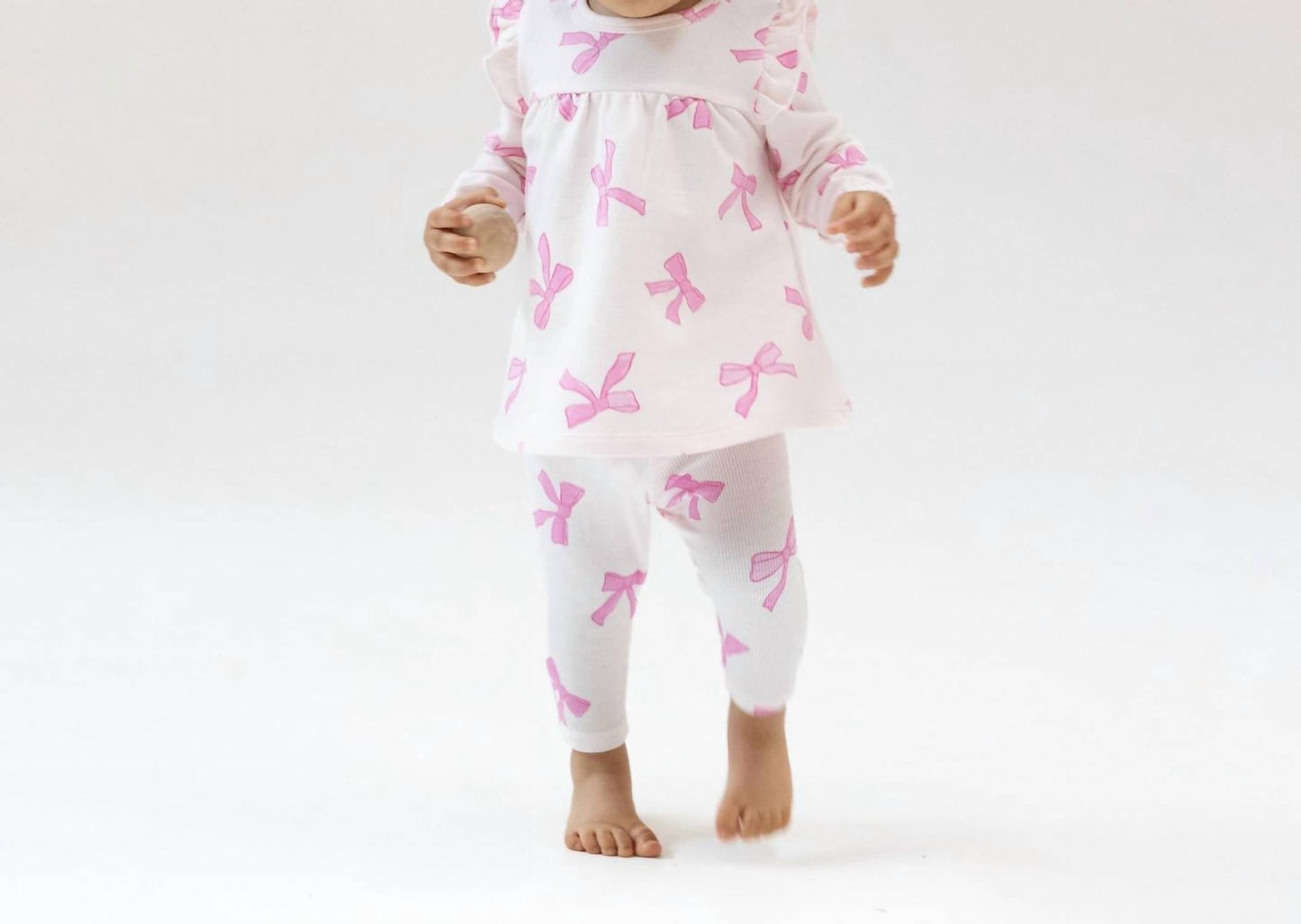 Angel Dear - Girl's Pretty Bows Ruffle Top & Ribbed Legging Set
